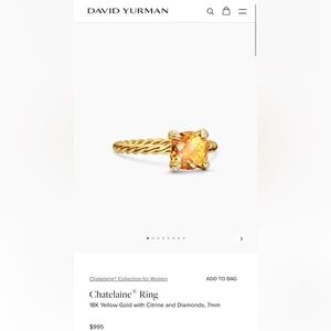 David Yurman 7mm Chatelaine gold ring w citrine and diamonds size 5